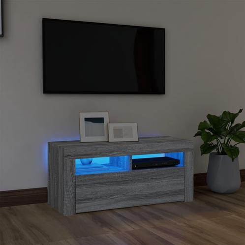 vidaXL Meuble TV avec lumières LED Sonoma gris 90x35x40, Maison & Meubles, Armoires | Mobilier de télévision, Neuf, Envoi