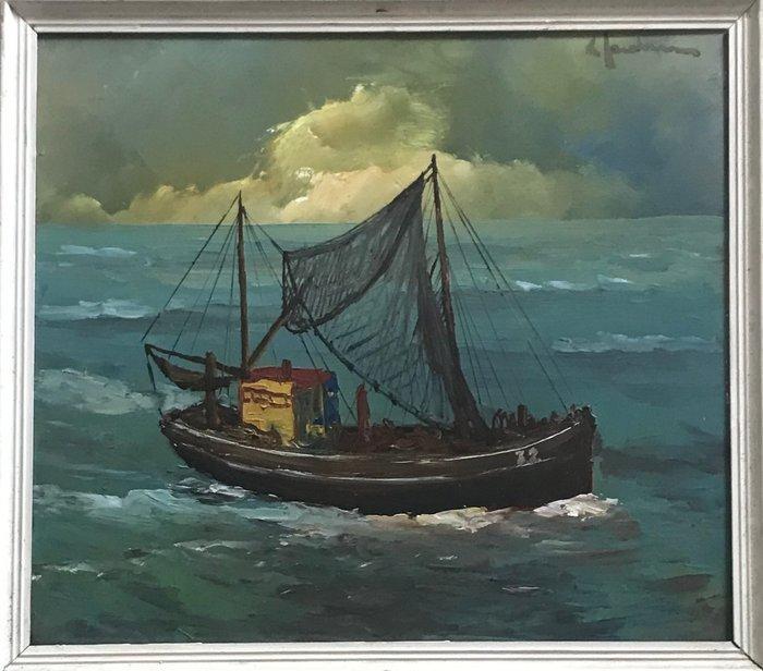 Leo Jordaens (1944-2000) - Bootje op het water, Antiek en Kunst, Kunst | Schilderijen | Klassiek