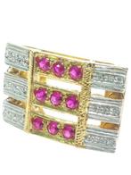 Zonder minimumprijs - Ring - 9 kt. Zilver, Geel goud Robijn