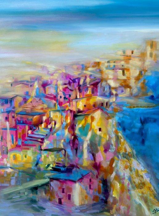 Isabel Tapias T - Pueblo en la montaña. XL. Obra Original, Antiek en Kunst, Kunst | Schilderijen | Modern