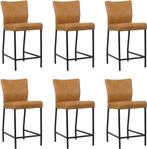 Set van 6 Cognac leren moderne barkrukken - poot vierkant, Huis en Inrichting, Stoelen, Nieuw, Vijf, Zes of meer stoelen, Modern