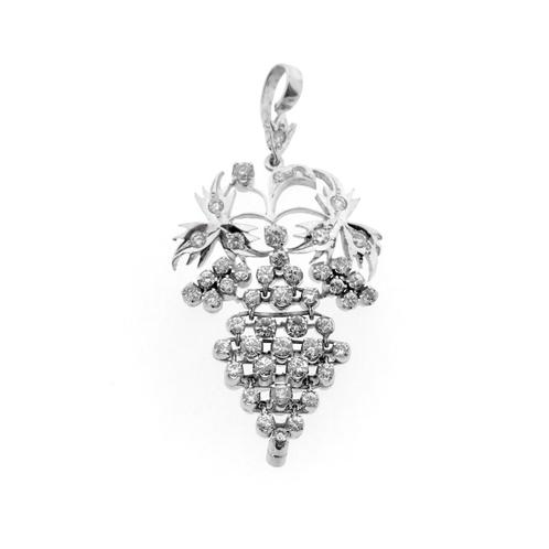 18 Krt. witgouden hanger van een tros druiven met diamant..., Handtassen en Accessoires, Bedels, Gebruikt, Overige merken, Goud