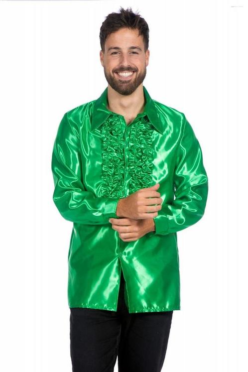Disco Blouse Ruches Donkergroen, Kleding | Heren, Carnavalskleding en Feestkleding, Nieuw, Verzenden
