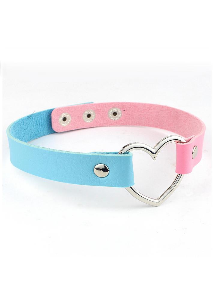 Choker Roze Blauw Hartje Pu Leer Collar Ketting Hart Halsban, Handtassen en Accessoires, Kettingen, Roze, Nieuw, Ophalen of Verzenden