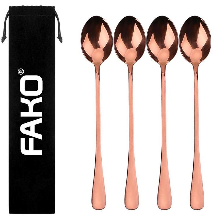 Fako Bijoux - 4 Lange Lepels - Latte Macchiato - Longdrink -, Huis en Inrichting, Keuken | Bestek, Verzenden
