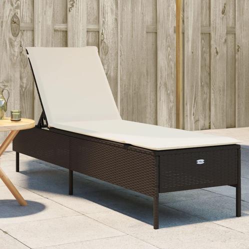 vidaXL Chaise longue avec coussin marron résine tressée, Jardin & Terrasse, Chaises longues, Neuf, Envoi