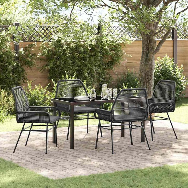 vidaXL Tuin Eettafel Set 5 pcs Zwart poly rattan, Tuin en Terras, Tuinsets en Loungesets, Nieuw, Verzenden