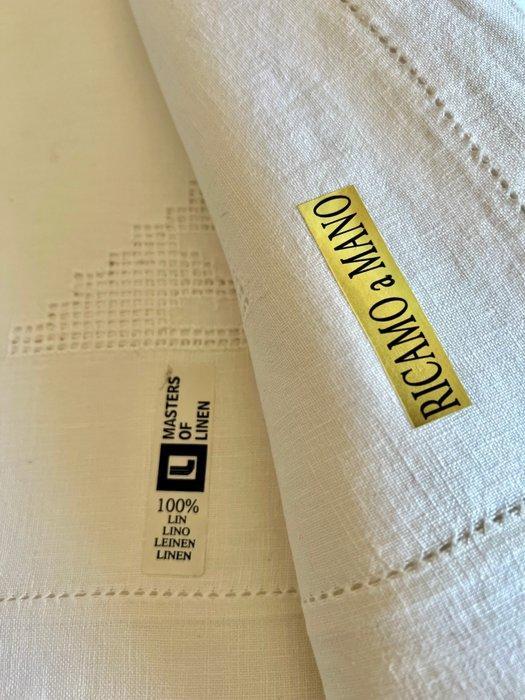 Linnen tafelkleed met spectaculair handgemaakt Siciliaans, Antiek en Kunst, Antiek | Tapijten, Tafelkleden en Textiel