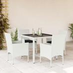vidaXL 5-delige Tuinset met kussens poly rattan en glas wit, Tuin en Terras, Verzenden, Nieuw, Tuinset