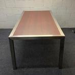 RVS tafel met noten houten fineer blad, 200x100 cm, Bureau