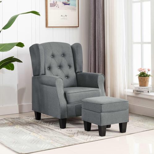 vidaXL Fauteuil met voetenbankje stof lichtgrijs, Maison & Meubles, Fauteuils, Envoi