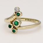 Ring - 14 karaat Geel goud Smaragd - Diamant, Handtassen en Accessoires, Ringen, Nieuw