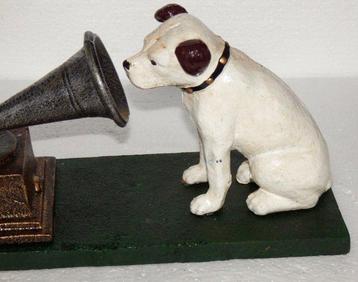 Gietijzeren HMV His Masters Voice Dog and Record