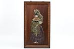 Wooden Polychrome Relief Depicting the Noh Play Okina Signed, Antiquités & Art
