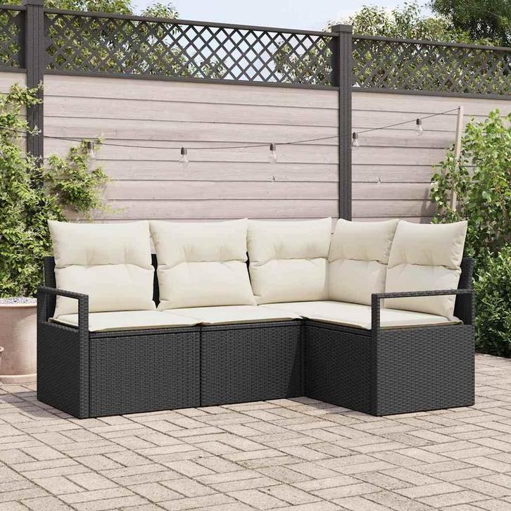 vidaXL Bankstel met kussen met opslag 4 pcs Zwart en Crème, Tuin en Terras, Tuinsets en Loungesets, Nieuw, Verzenden