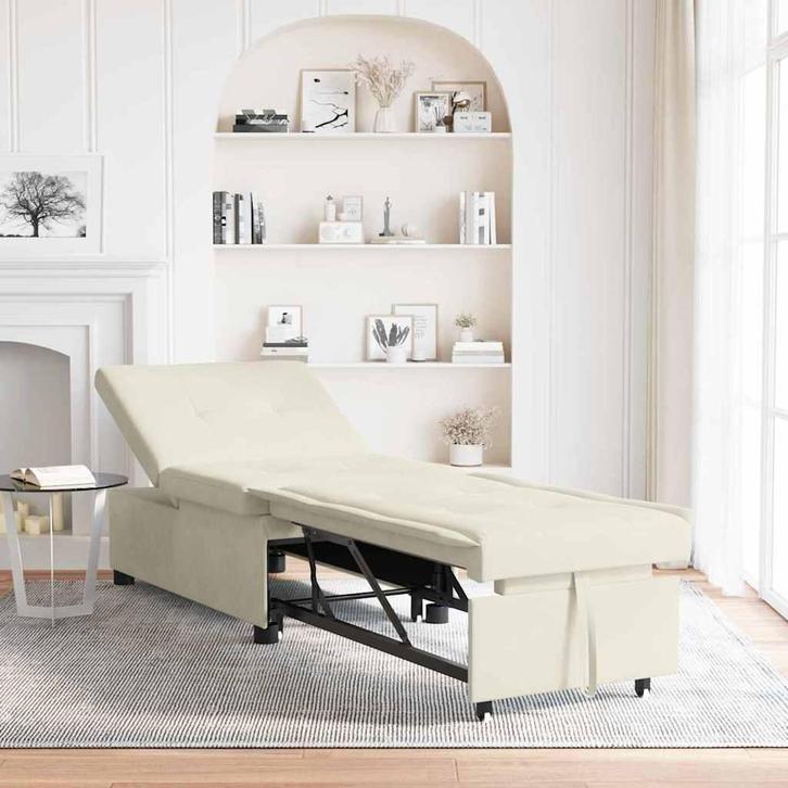 vidaXL Slaapbank Crème 67 x 194 x 38 cm Fluweel, Huis en Inrichting, Zetels | Zetels, Nieuw, Verzenden