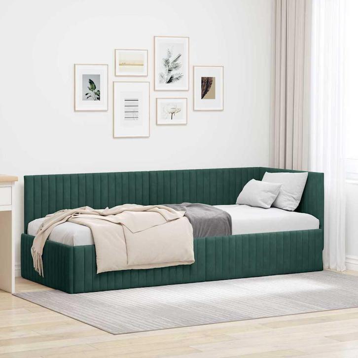 vidaXL Hoek Bed Frame met hoofdeinde Donkergroen 80 x 200 cm, Huis en Inrichting, Slaapkamer | Bedden, Nieuw, Verzenden