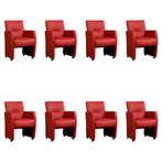 Set van 8 Leren eetkamerstoelen Pleasure - Hermes Red, Huis en Inrichting, Stoelen, Ophalen of Verzenden, Nieuw, Leer, Eén