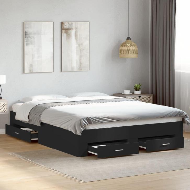 vidaXL Bedframe met lades bewerkt hout zwart 140x200 cm, Huis en Inrichting, Slaapkamer | Bedden, Nieuw, Verzenden