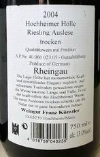 2004 Weingut Kunstler, Hochheimer Holle Riesling Trocken -, Nieuw
