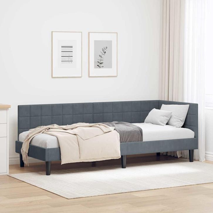 vidaXL Hoek Bed Frame met hoofdeinde Donkergrijs 80 x 200 cm, Huis en Inrichting, Slaapkamer | Bedden, Nieuw, Verzenden