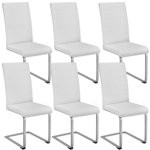 tectake Swingstoelen, kunstleer - wit, Set van 6, Huis en Inrichting, Stoelen, Verzenden