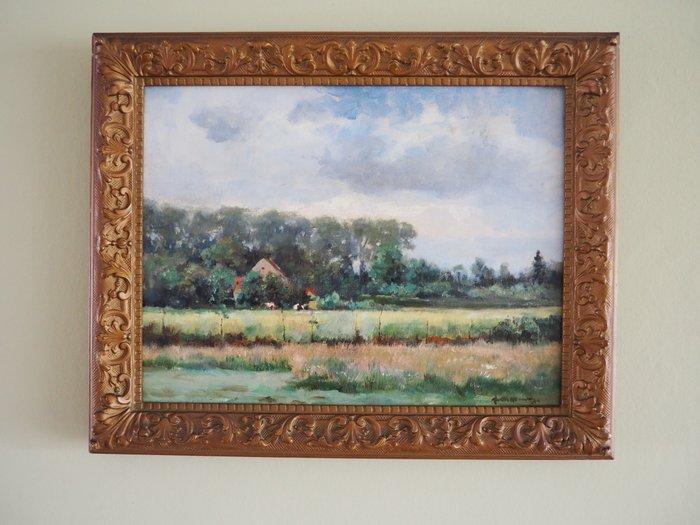 European school (XX) - Cows by the farmhouse, Antiek en Kunst, Kunst | Schilderijen | Klassiek