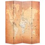 vidaXL Kamerscherm inklapbaar wereldkaart 160x170 cm geel, Huis en Inrichting, Verzenden, Nieuw