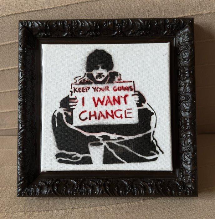 Banksy (1974) - Keep your coins, I want change, Antiquités & Art, Art | Peinture | Moderne