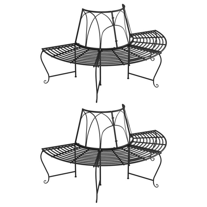 vidaXL Boombanken 2 st halfrond Ø159 cm staal zwart, Tuin en Terras, Tuinsets en Loungesets, Nieuw, Verzenden