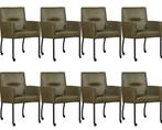 Set van 8 Olijfgroene leren moderne eetkamerstoelen -, Huis en Inrichting, Nieuw, Vijf, Zes of meer stoelen, Eigentijds, Leer