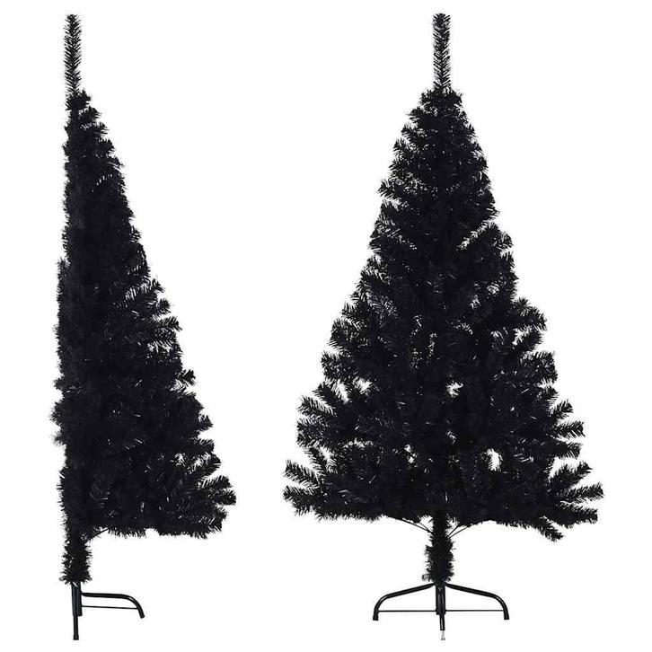 vidaXL Kunstkerstboom met standaard half 150 cm PVC zwart, Diversen, Kerst, Nieuw, Verzenden