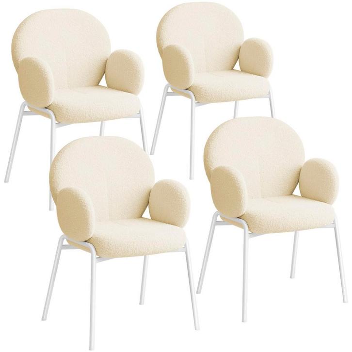 tectake Stoel Scandi gestoffeerd, bouclé stof - crème, Set v, Huis en Inrichting, Stoelen, Verzenden