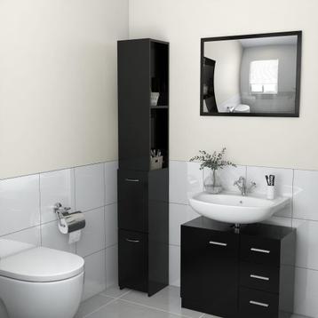 vidaXL Badkamerkast 25x26,5x170 cm bewerkt hout zwart, Huis en Inrichting, Badkamer | Badkamermeubels, Verzenden, Nieuw