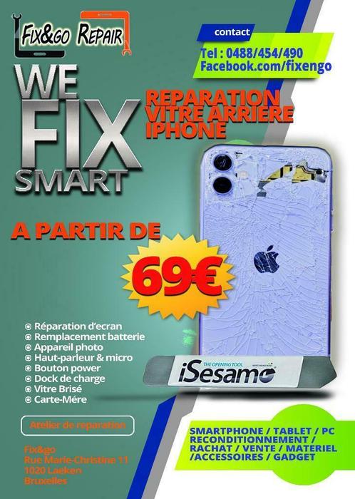 Remplacement vitre arrière iPhone 8, 8plus, X, XR, XS, XS Max, 11