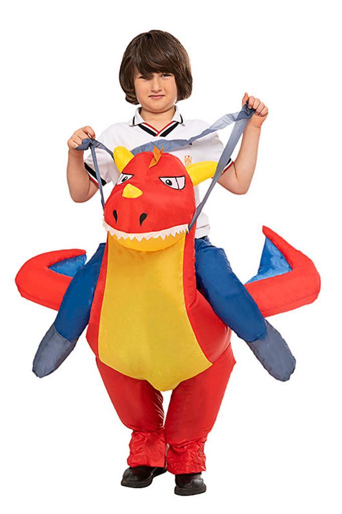 KIMU® Opblaas Kostuum Kinderen Zittend Op Rode Draak 80 86 9, Kinderen en Baby's, Carnavalskleding en Verkleedspullen, Nieuw, Ophalen of Verzenden