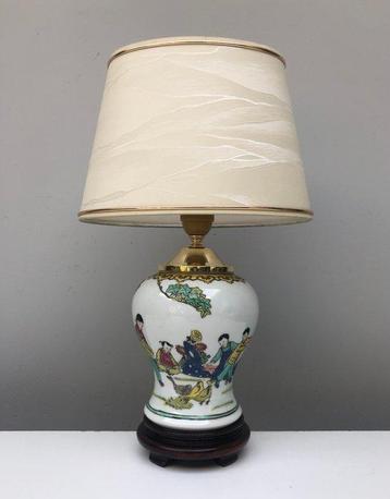 Lampe de table - Bois, Laiton, Porcelaine, Antiquités & Art