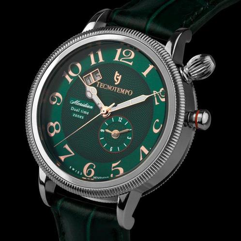Tecnotempo - Dual Time Zones Meridian - Swiss Movt -, Handtassen en Accessoires, Horloges | Heren