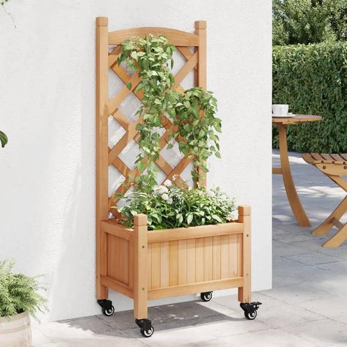 vidaXL Jardinière avec treillis et roues marron bois, Jardin & Terrasse, Pots de fleurs, Neuf, Envoi