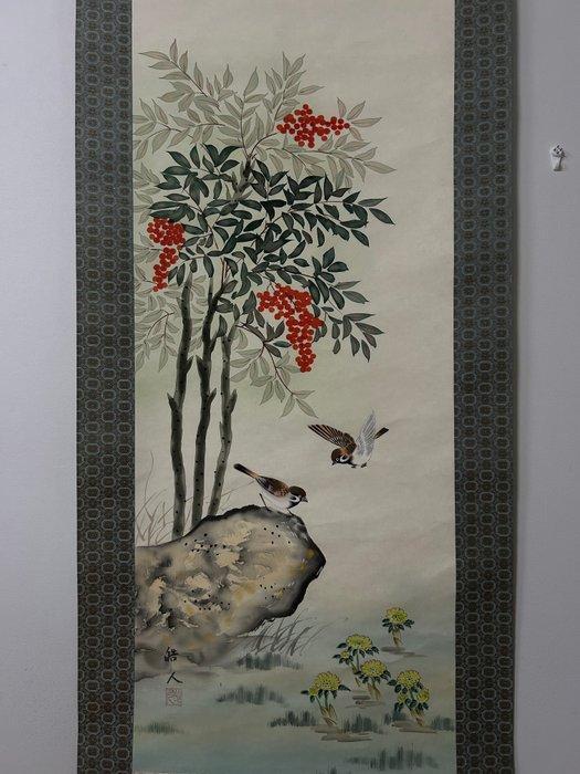 Mooie bloemen- en vogel schilderij - Zijde - Suwa Hiroto, Antiek en Kunst, Antiek | Overige Antiek