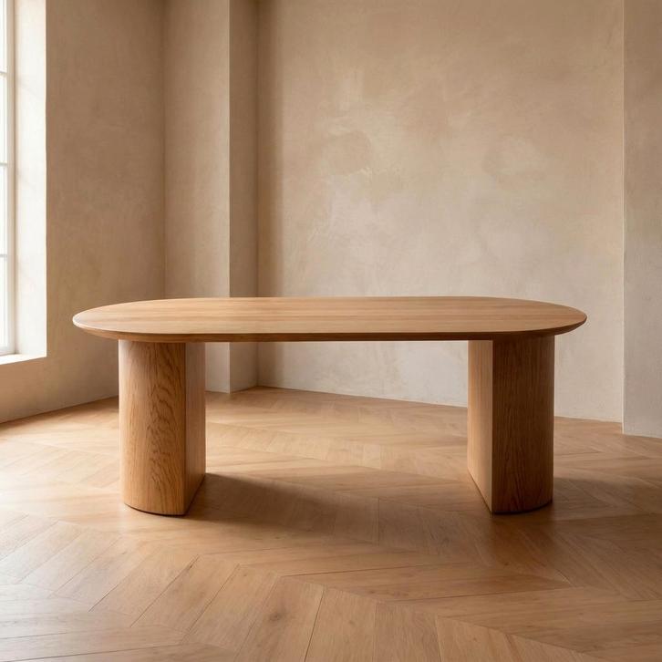 Tafel Plat Ovaal Eikenhout  Half Rond 300x100, Huis en Inrichting, Tafels | Eettafels