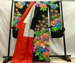 Een vintage Japanse Uchikake bruidskimono – zwart met pauw-, Antiek en Kunst