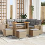 vidaXL 9-delige tuinset met kussens in beige poly rattan en, Verzenden, Nieuw