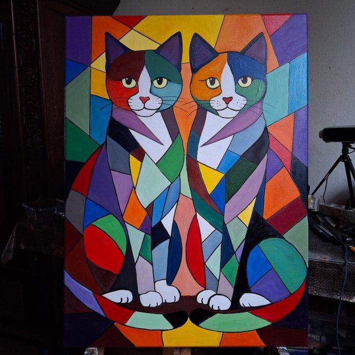 Mattiart (XX) - Katten, Antiquités & Art, Art | Peinture | Moderne