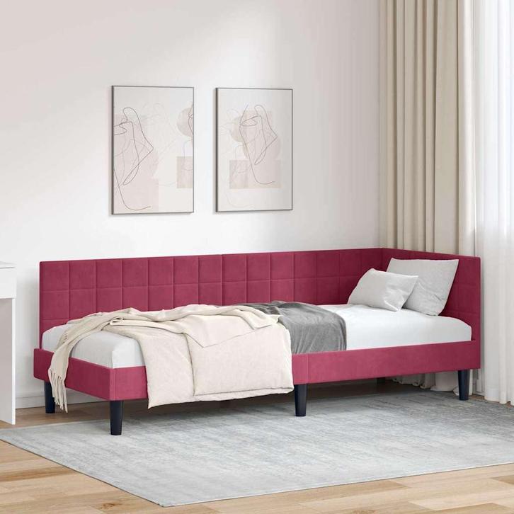 vidaXL Hoek Bed Frame met hoofdeinde Wijnrood 80 x 200 cm, Huis en Inrichting, Slaapkamer | Bedden, Nieuw, Verzenden