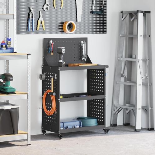 vidaXL Gereedschapswagen met plank met wiel met opslag Zwart, Doe-het-zelf en Bouw, Gereedschapskisten, Nieuw, Verzenden