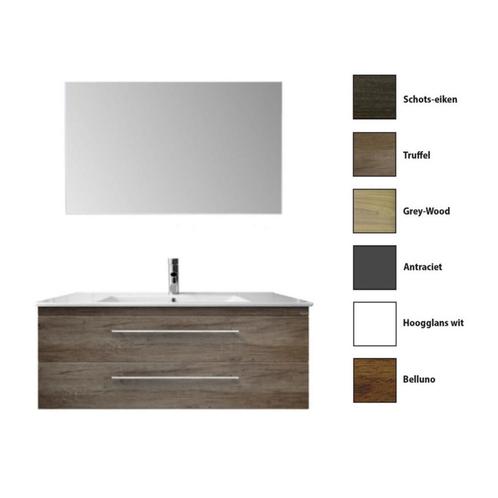 Badkamermeubelset Sanicare Q15 2 Laden Grey-Wood (spiegel, Doe-het-zelf en Bouw, Sanitair, Bad, Nieuw, Ophalen of Verzenden
