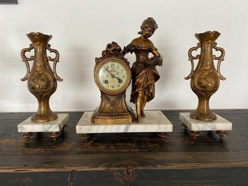 Ensemble dhorloge de cheminée française - Marbre, Zamac -, Antiquités & Art, Antiquités | Horloges