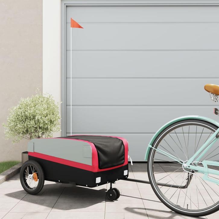 vidaXL Fietstrailer 30 kg ijzer zwart en rood, Fietsen en Brommers, Fietsaccessoires | Aanhangwagens en Karren, Nieuw, Verzenden