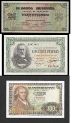 Spanje. - 25, 50, 100 Pesetas - 1938-1940-1948, Postzegels en Munten